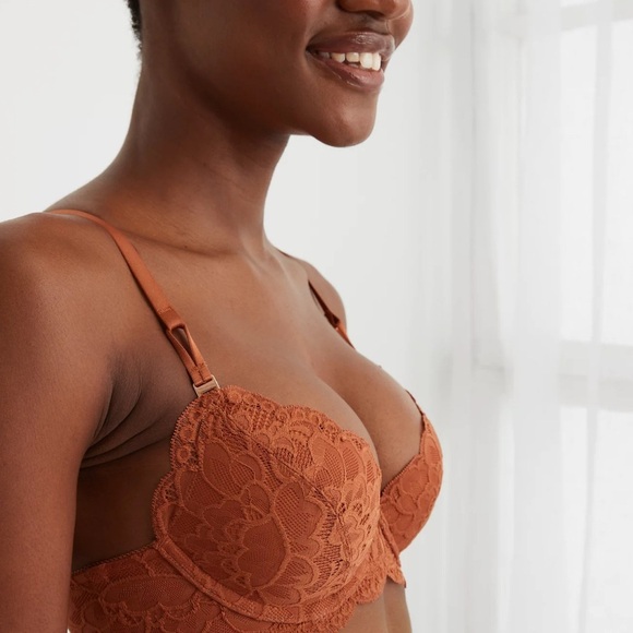 New Aerie Real Power Plunge Push Up New Blooms Lace Bra Cream size 38DD - Picture 8 of 10